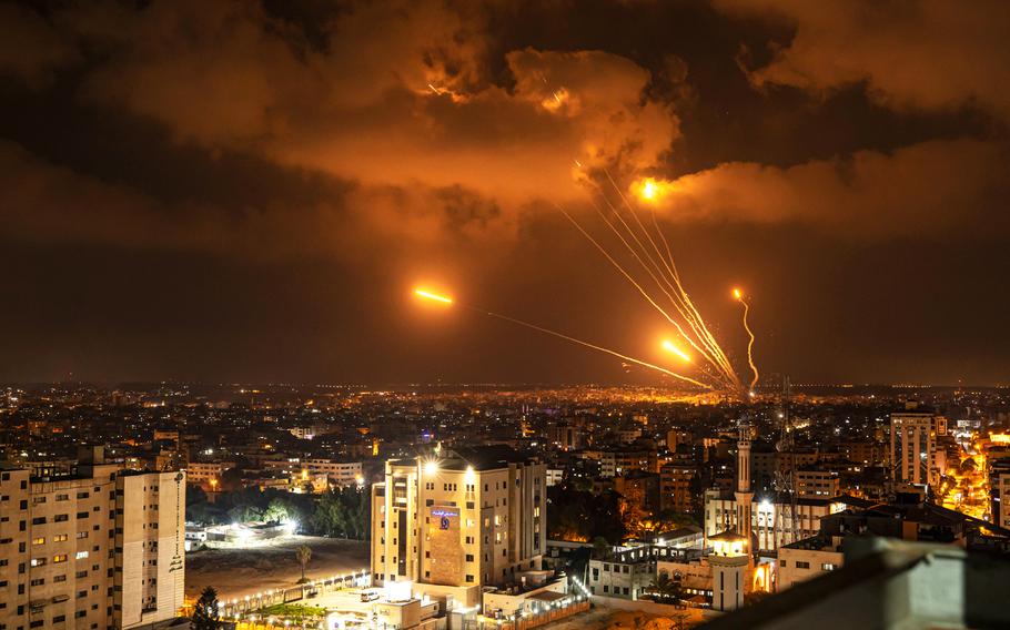 Rockets fired by Palestinian militants toward Israel, in Gaza City, Friday, Aug. 5, 2022.