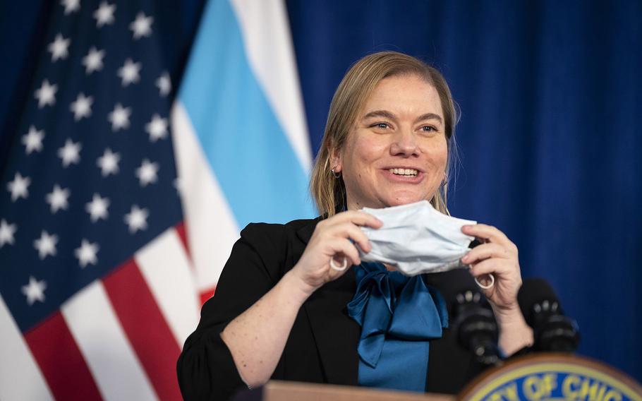 Allison Arwady, Chicago’s public health commissioner, attends a briefing on Dec. 30, 2021. 