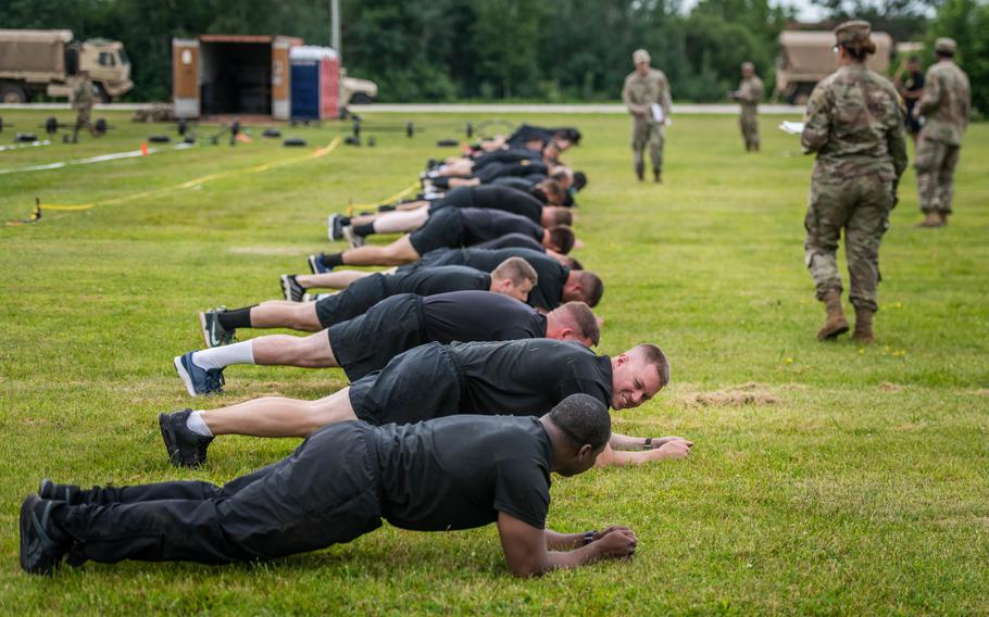 Soldiers take the Army Combat Fitness Test at Fort McCoy, Wis., in July 2022.