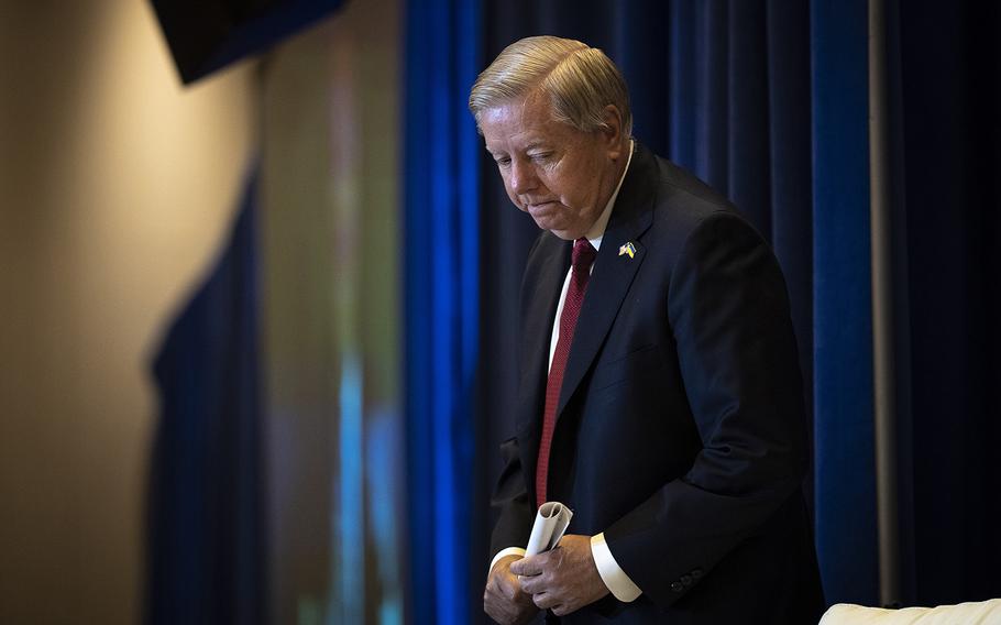 Sen. Lindsey Graham, R-S.C., seen here on July 26, 2022, lost an appeal on Tuesday, Nov. 1., as the U.S. Supreme Court ruled  to lift a temporary stay that had kept Graham from testifying before a grand jury.
