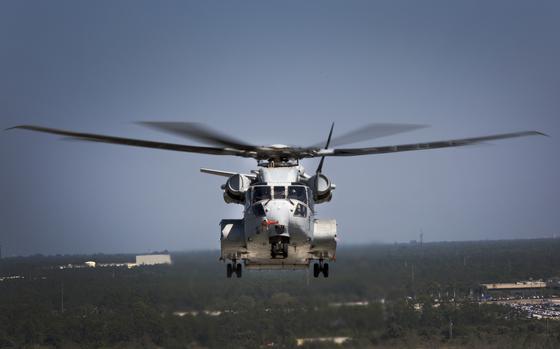 The CH-53K King Stallion flies a test flight in West Palm Beach, Fla. on March 22, 2017. Lockheed Martin announced the CH-53K King Stallion passed its Defense Acquisition Board assessment that approved for the aircraft to begin low-rate initial production on April 4, 2017. The CH-53K will be considered the most powerful helicopter in the Department of Defense and is scheduled to completely replace the CH-53E Super Stallion by 2030. 



(U.S. Marine Corps photo by Lance Cpl. Molly Hampton)