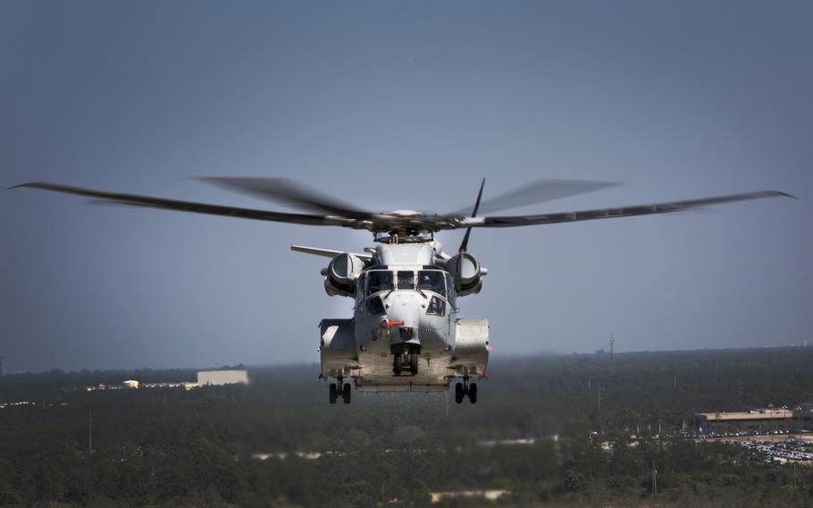The CH-53K King Stallion flies a test flight in West Palm Beach, Fla., on March 22, 2017. Stratford, Conn.-based Sikorsky Aircraft has received approval from the U.S. Navy to begin ramping up production of the CH-53K King Stallion helicopter for the Marine Corps, company officials said Tuesday, Dec. 27, 2022.