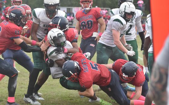 Naples senior running back Robert Oliver rushed for more than 200 yards Saturday, Oct. 14, 2023, but it wasn't enough to avoid the Wildcats sustaining a 20-14 loss to Aviano. The two teams meet again Saturday in Naples for the DODEA-Europe Division II title.