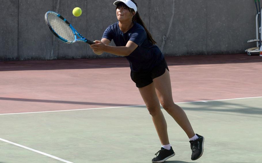 Noemi Ung is one of five returning sophomores from last season to Kubasaki's tennis lineup.