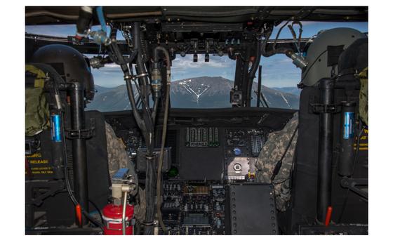 A Maine Army National Guard UH-60 approaching Mount Katahdin in Maine.