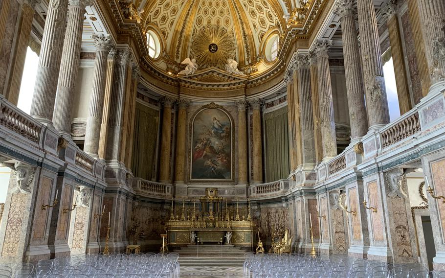 The Palatine Chapel of the Royal Palace of Caserta near Naples, Italy, seen on March 9, 2022, includes Renaissance, Mannerist and Baroque design influences. 
