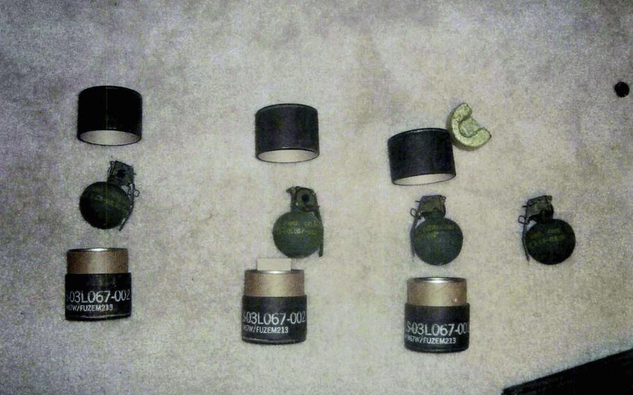 Stolen military fragmentation grenades found in a home in Quantico, Va., on Jan. 19, 2010. 
