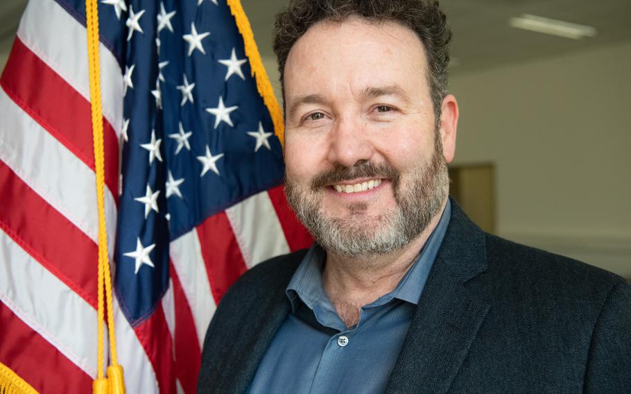 Mark Cox, a civilian employee of the Defense Department who works in Germany, is shown March 24, 2023. He is one of the inaugural members of the newly launched Local 14 of the American Federation of Government Employees. The union estimates that 10,000 U.S. government civilian employees in Europe are eligible for membership.