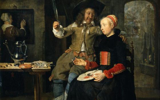 Gabriel Metsu's 1661 oil painting, "Self-Portrait of the Artist with his Wife Isabella de Wolff in the Tavern," is part of the Dutch Masters of the Golden Age exhibit at the Tokyo Metropolitan Art Museum until April 3, 2022. 
