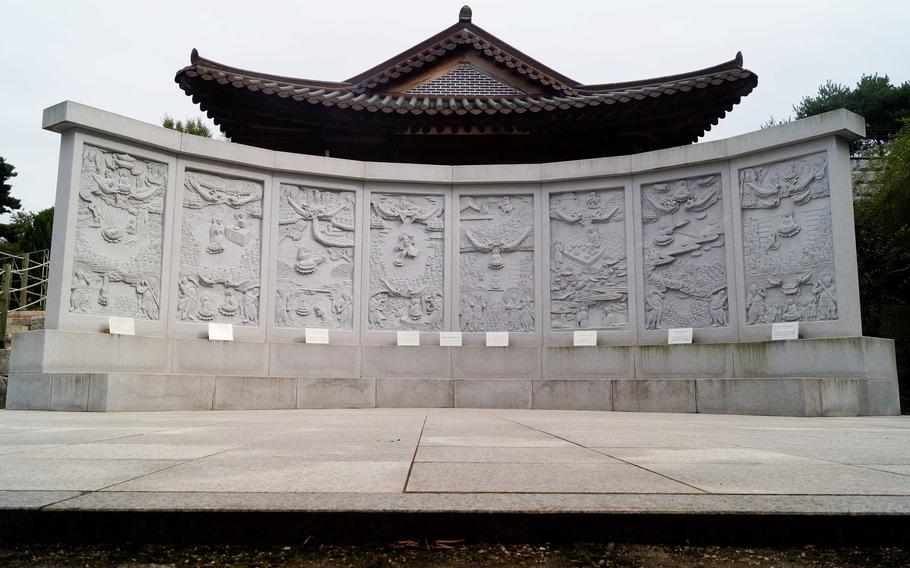 Sudosa Temple was built in A.D. 852. According to legend, a Buddhist monk named Wonhyo achieved enlightenment after a life-changing event there. The tale is carved on a stone wall on the grounds.