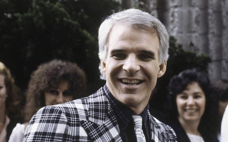 Actor-comedian Steve Martin arrives at the premiere of his film, “Dead Men Don’t Wear Plaid” in Los Angeles on May 9, 1982. 