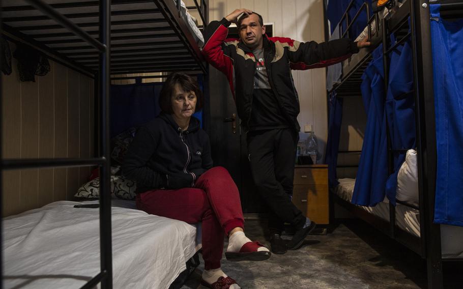Svetlana Yeremenko, 44, and Ihor Samoylychenko, 45, who left Russian-occupied Kherson, at a shelter in Zaporizhzhia, Ukraine. 