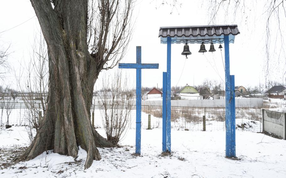 Outside Kholodov’s church on Feb. 6 in Bucha.