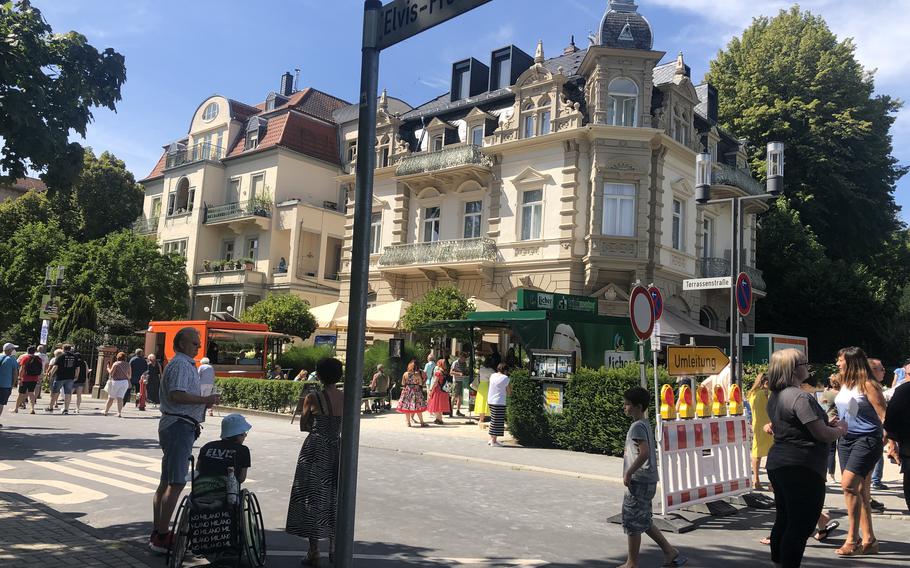 Hotel Villa Grunewald overlooks Elvis-Presley-Platz in Bad Nauheim, Germany, Aug. 15, 2021. Elvis Presley stayed briefly in the hotel when he arrived in Germany in 1958 to do 18 months of military service. 