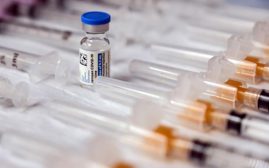 Doses of the Jannsen COVID-19 vaccine are prepared at Osan Air Base, South Korea, March 11, 2021.