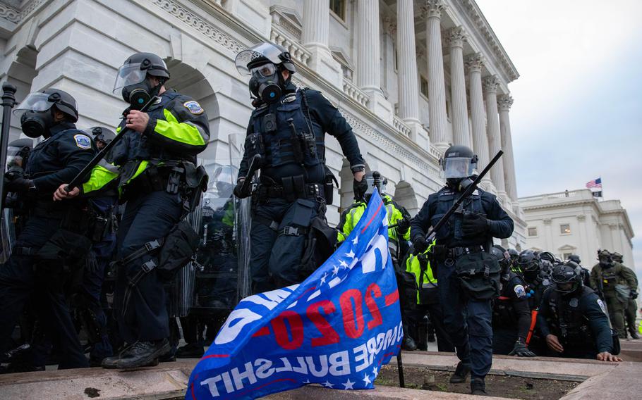 Protesters clash with police outside the Capitol on Jan. 6, 2021. 