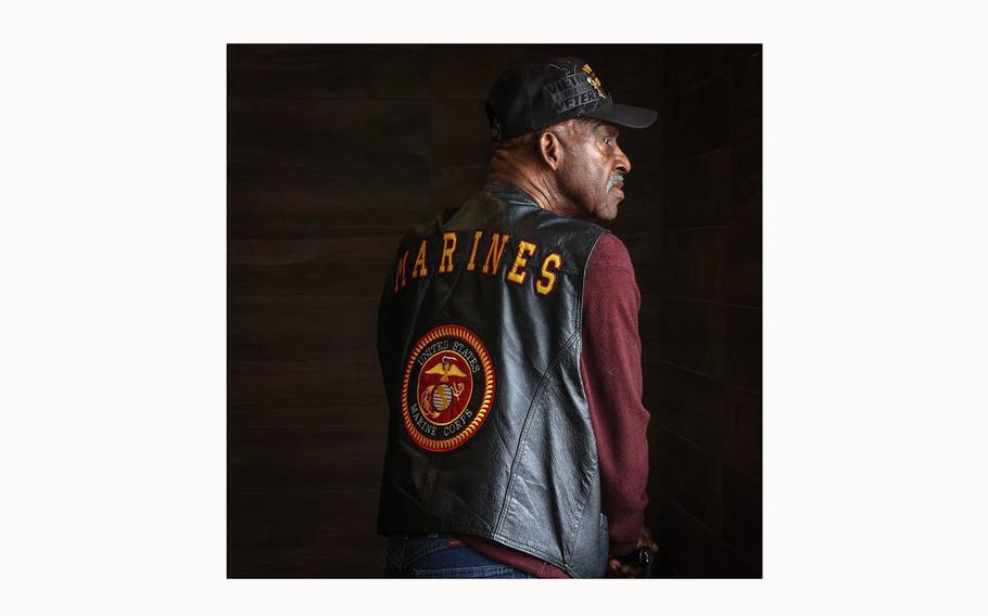 Marines veteran Roosevelt Randolph, 77, is photographed as Black military veterans gathered daily to share memories, stories, and fellowship at a local McDonald’s on March 28, 2024 in Miami, Florida.