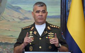 Venezuelan Defense Minister Vladimir Padrino Lopez makes a statement.