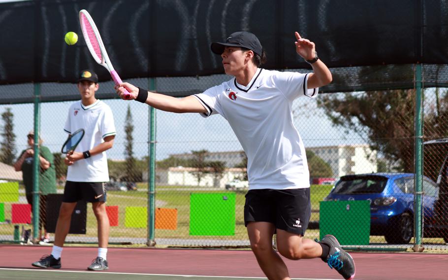 E.J. King's Ryan Fenwick and his partner Joseph Barrett got knocked out in the second round of the Far East tennis tournament boys doubles.