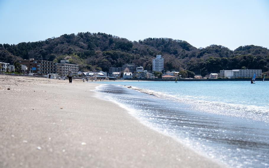 Zushi, a popular beach near Yokosuka Naval Base, Japan, is pictured on March 22, 2024.