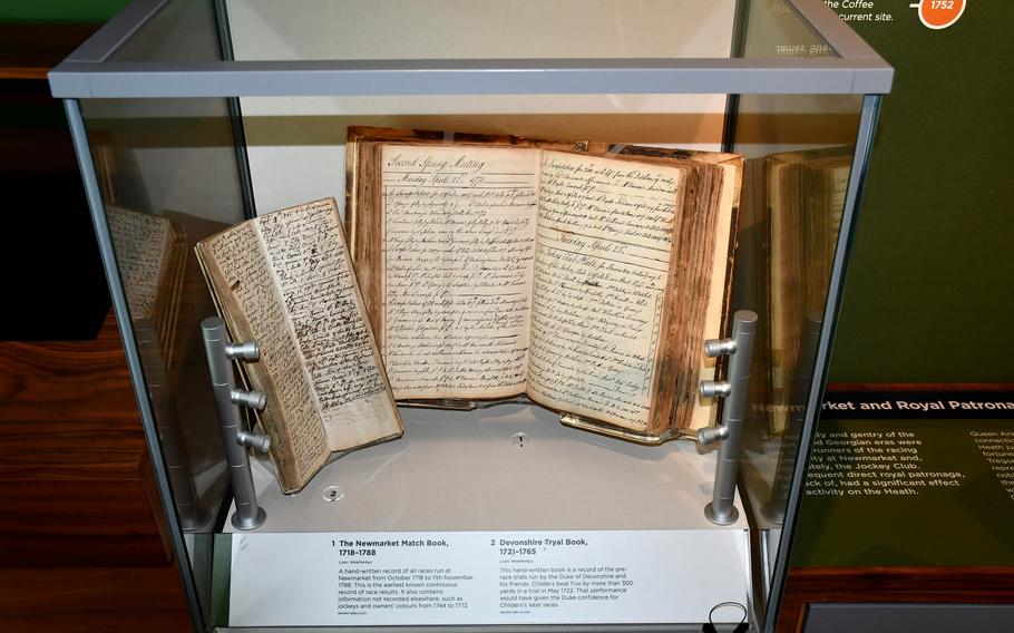 The National Horse Racing Museum displays many artifacts highlighting the early days of horseracing in Britain. A book dating from 1718 is among the items on display.  