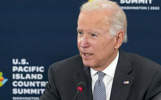 CORRECTS TO REMOVE REFERENCE OF U.S. EMBASSIES - FILE - President Joe Biden speaks during the U.S.-Pacific Island Country Summit at the State Department in Washington, Thursday, Sept. 29, 2022. Biden is set to establish diplomatic relations Monday, Sept. 25, with two South Pacific nations, the Cook Islands and Niue, as his administration aims to show to Pacific Island leaders that it is committed to increasing American presence in the region. (AP Photo/Susan Walsh, File)