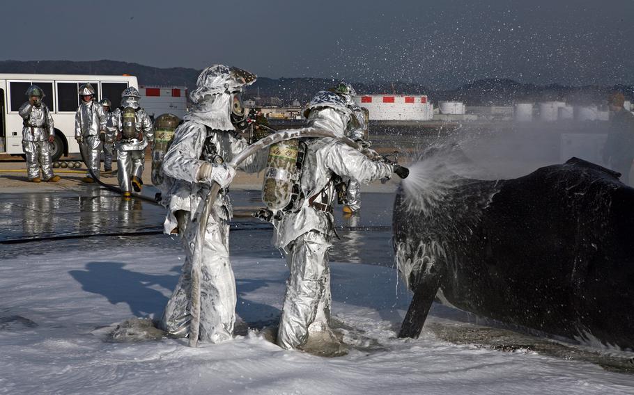 The Marine Corps on Okinawa has replaced firefighting foam known to contain harmful contaminants with a more environmentally friendly version. A May report published by the National Institute of Standards and Technology concludes that “forever chemicals” known as PFAS — some linked to cancer — are present in textiles commonly used in the protective gear firefighters wear.