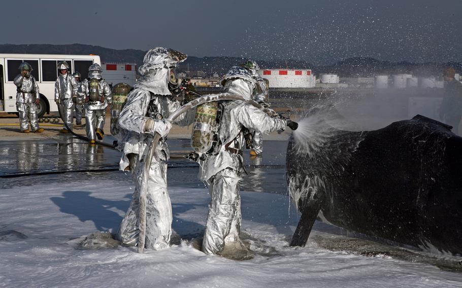 The Marine Corps on Okinawa has replaced firefighting foam known to contain harmful contaminants with a more environmentally friendly version.