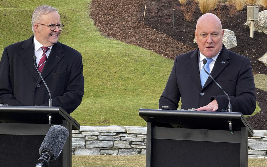 New Zealand Prime Minister Christopher Luxon, right, and Australian Prime Minister Anthony Albanese, left.