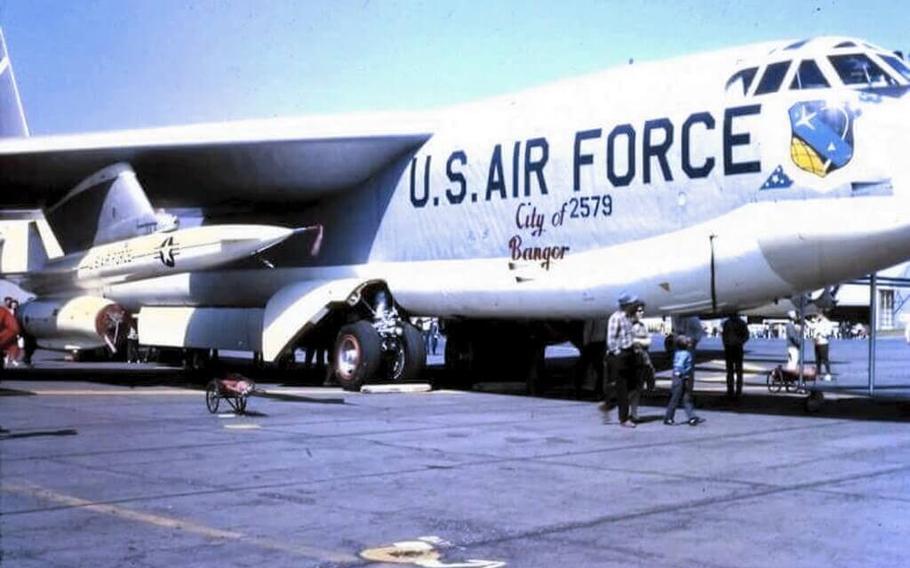 The “City of Bangor,” a B-52 bomber named for Bangor, is pictured here at Dow Air Force Base in the 1960s. 