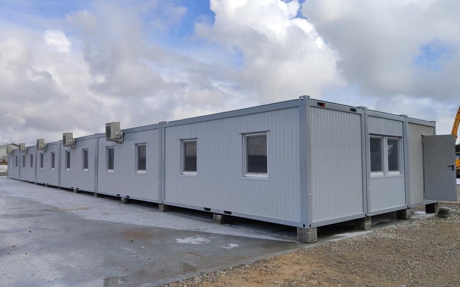 New mobile modular housing at Camp Herkus, Lithuania, that was turned over for use by the U.S. Army, June 4, 2021. Lithuanian Defense Minister Arvydas Anusauskas pledged this week to improve living conditions for U.S. troops deployed to the country.