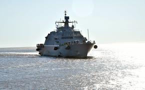 The future USS Minneapolis-Saint Paul (PCU LCS-21) arrives in Duluth, Minnesota on May 16, 2022.  PCU LCS-21 is a United States Navy Freedom-class littoral combat ship that will be commissioned in the Port of Duluth on Saturday, May 21, 2022.  (U.S. Air National Guard photo by Audra Flanagan)