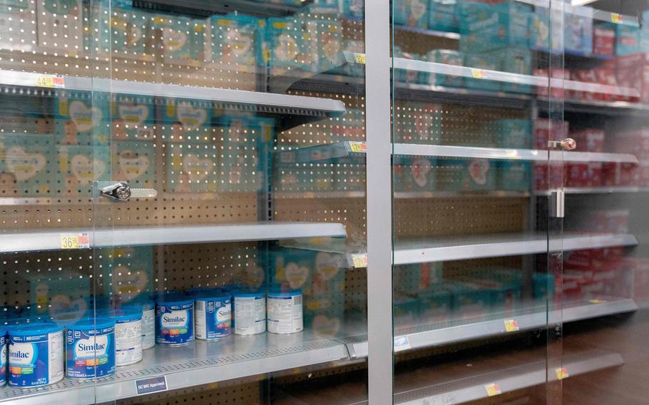 Grocery store shelves where baby formula is typically stocked are locked and nearly empty in Washington, D.C., on Wednesday, May 11, 2022. 