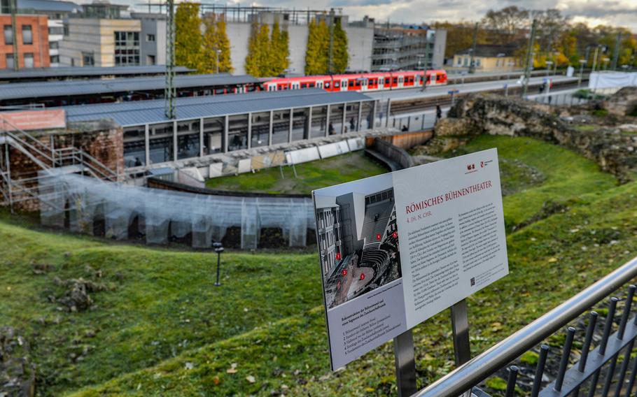 The Roman theater in Mainz, Germany, is next to a train station named after the theater. Where commuters now rush to their trains, Roman patrons once visited plays and exhibitions. 