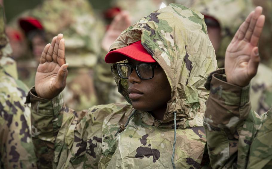 Basic cadets from the Class of 2026 and cadet cadre participate in the annual swearing-in ceremony held on Stillman Field at the U.S. Air Force Academy in Colorado Springs, Colo., June 24, 2022. 