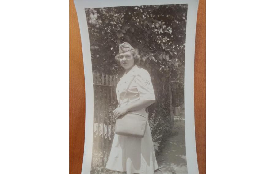 Former field cook Norma Rambow in her Marine Corps Reserve Sergeants uniform in Indianapolis. Rambow, who served during World War II, will turn 100 in September 2023.