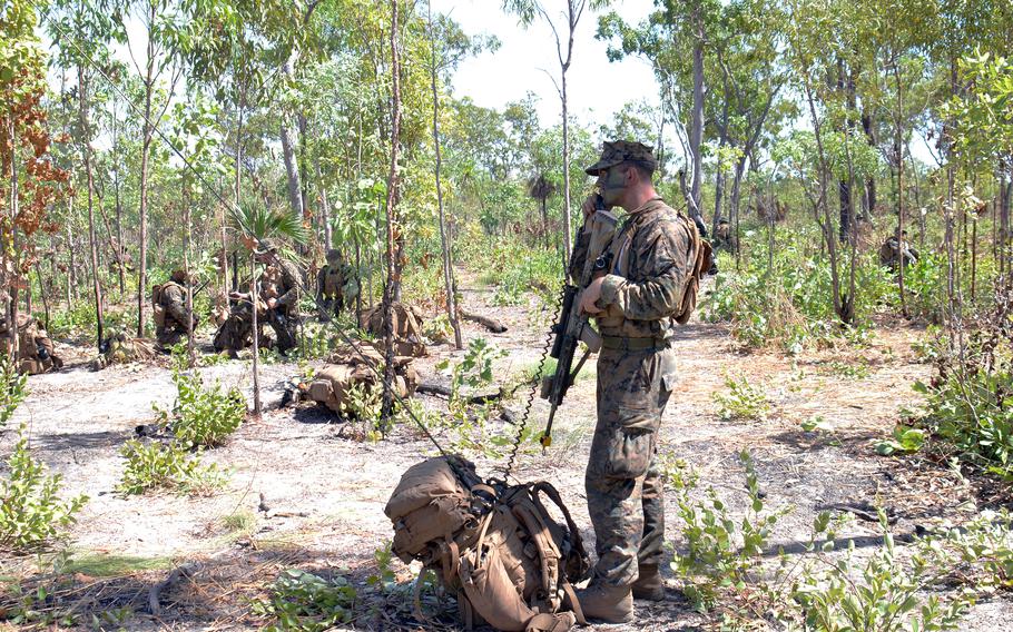 U.S. Marines take part in Exercise Predator’s Run at Mount Bundey Training Area in Australia's Northern Territory, Wednesday, Aug. 24, 2022.