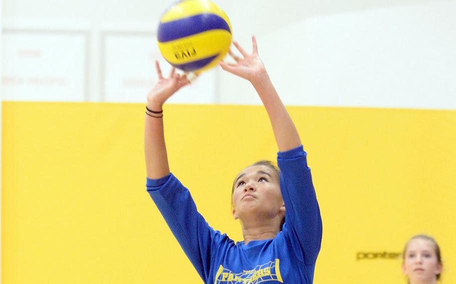 Sophomore defensive specialist Erica Haas is one of three returning Yokota volleyball starters.