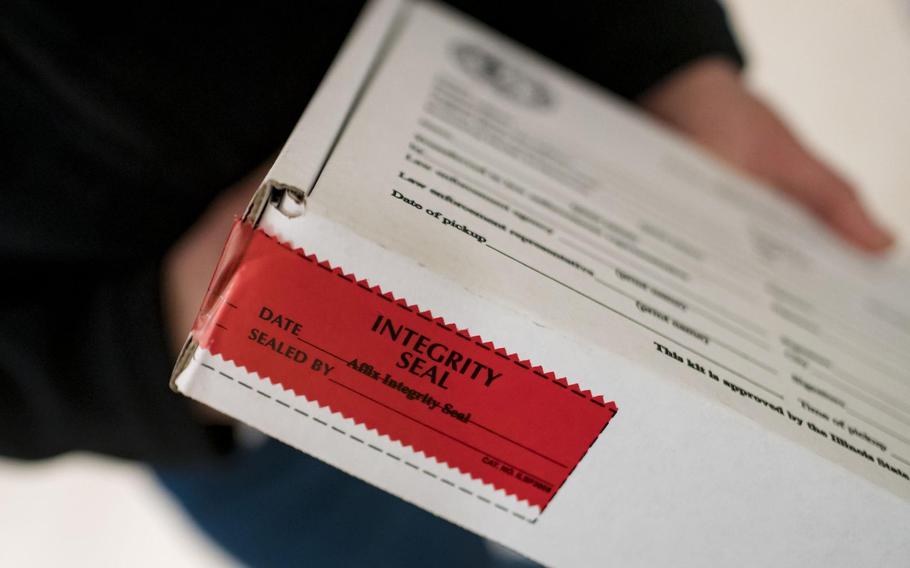 A rape kit on Dec. 4, 2019, in the emergency department at Mount Sinai Hospital in Chicago. 