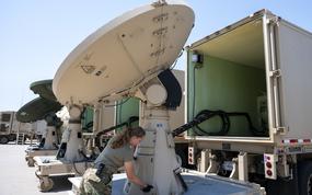 U.S. Air Force Staff Sgt. Rhyan Acey performs maintenance on the AN-TSQ-180 Milstar Communications Vehicle July 28, 2021 at the 233rd Space Group, Greeley Air National Guard Station, Greeley, Colorado. GANGS was the first National Guard unit to assume an Air Force Space Command mission.