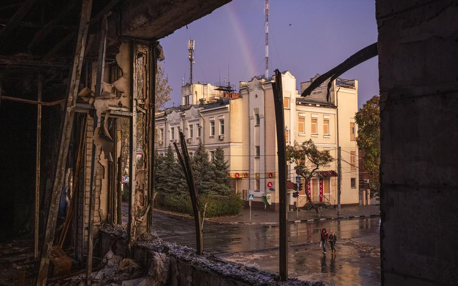 A destroyed building in Kherson, Ukraine, on Nov. 1, 2023.