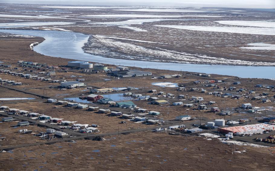 An aerial view of Nuiqsut, Alaska, on May 28, 2019. 