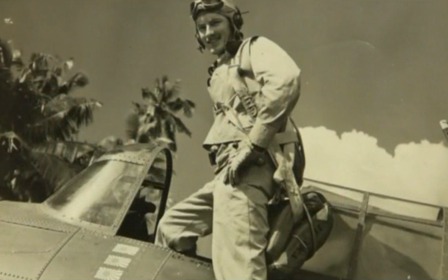 Samuel Folsom, shown here in an undated photograph, flew Marine Corps F4F Wildcat fighters over Guadalcanal. He died at age 102 on Nov. 12, 2020.