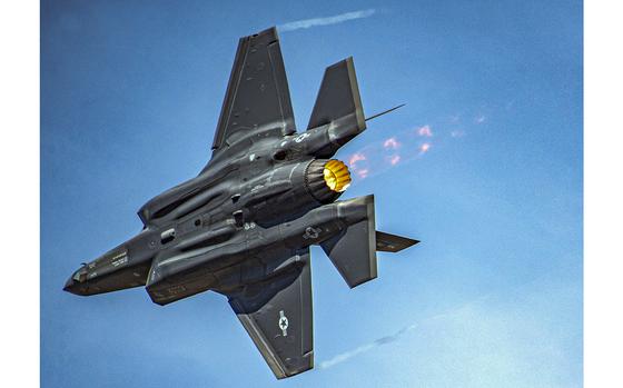 An F-35A Lightning II performs an aerial maneuver in Reno, Nev., on Sept. 19, 2021.. 
Nicolas Myers/U.S. Air Force