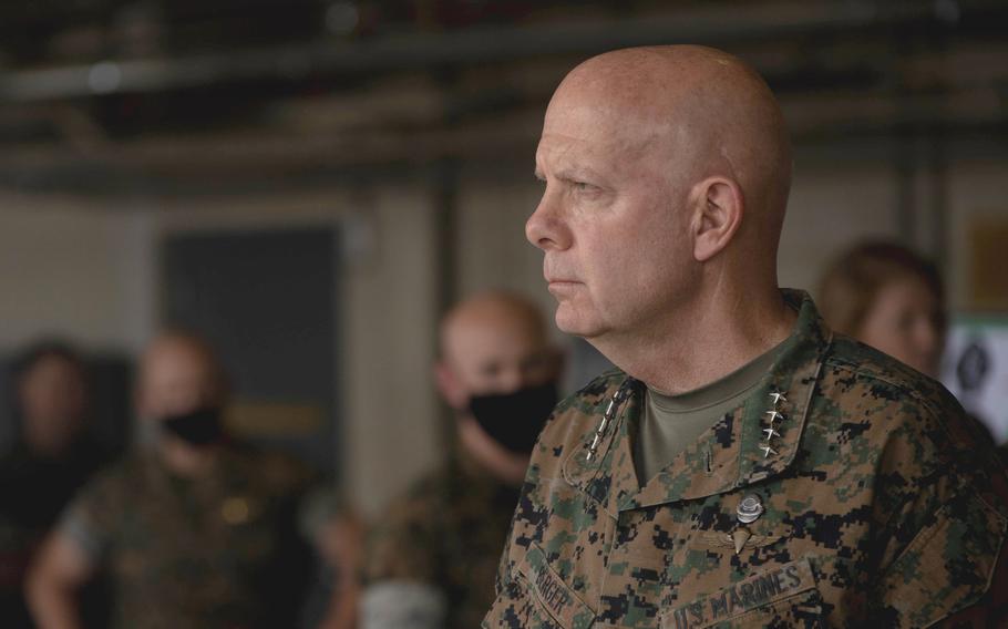 Marine Corps Commandant Gen. David H. Berger, shown here at Camp Lejeune, N.C., May 3, 2021, published an open letter Aug. 18, 2021, to veterans of the U.S. war in Afghanistan.