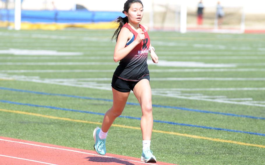 Mia Bartram swept the 800 and 1,600 for Nile C. Kinnick during Saturday’s DODEA-Japan track and field meet at Yokota.