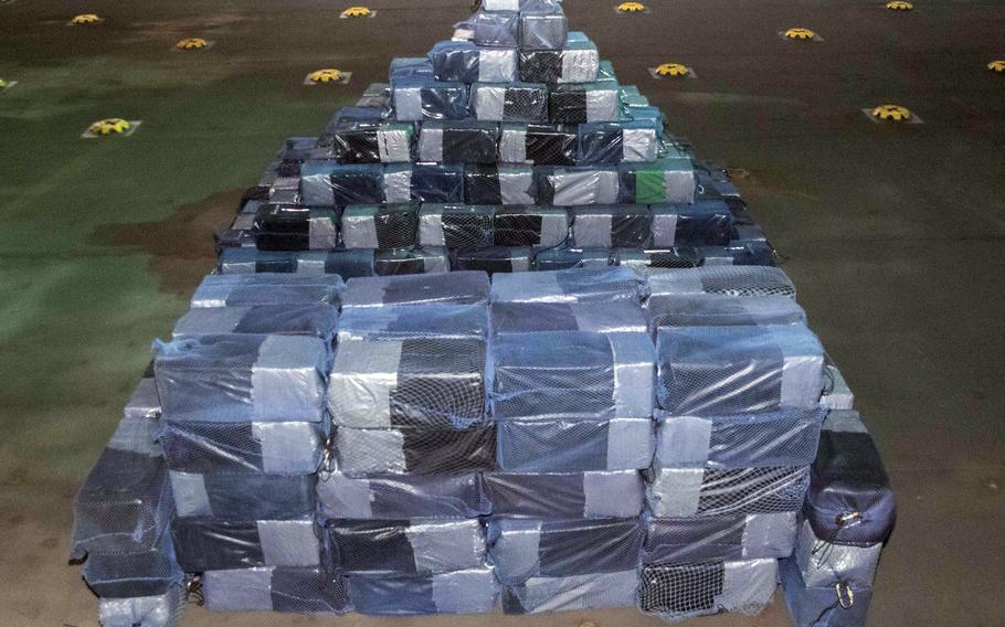 Sailors aboard the USS Hershel “Woody” Williams recently helped seize an estimated $350 million in suspected cocaine hidden on a fishing vessel sailing off the west coast of Africa, U.S. Africa Command announced April 7, 2022. 