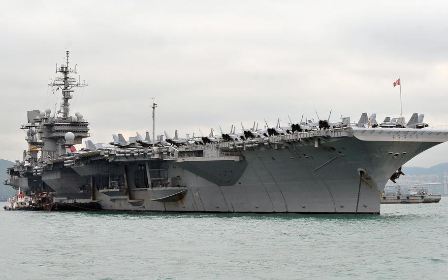 The USS Kitty Hawk in Hong Kong on April 28, 2008. As an assistant chief of staff for operations aboard the Kitty Hawk, former Capt. Donald Hornbeck exercised his influence over contracts to steer Navy business to Singapore-based contractor Leonard Glenn Francis, nicknamed for his girth. 
