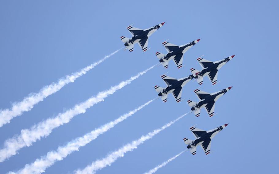 The U.S. Air Force Thunderbirds perform during The Meet AC Atlantic City Airshow, “A Salute To Those Who Serve,” Aug. 24, 2022. The show will return for its 20th iteration in August.