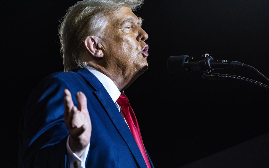 Donald Trump speaks at a campaign rally on Nov. 8, 2023, in Hialeah, Fla. 